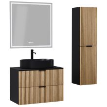 HD Palma Black 80 komplett fürdőszoba bútor szett fali mosdószekrénnyel, matt fekete mosdópulttal, matt fekete fogantyúkkal, tükörrel és magasszekrénnyel