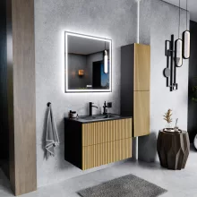 HD Parma Pro Matt Black 80 komplett fürdőszoba bútor fali push-to-open mosdószekrénnyel, matt fekete slim mosdóval és tükörrel