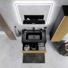HD Parma Pro Matt Black 80 komplett fürdőszoba bútor fali push-to-open mosdószekrénnyel, matt fekete slim mosdóval és tükörrel