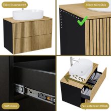 HD Palma Pro Black 80 fali mosdószekrény, push-to-open mechanizmussal, hikoridió színű mosdópulttal