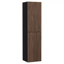HD Ravello Pro Black-Oak 80 komplett fürdőszoba bútor szett fali push-to-open mosdószekrénnyel, matt fekete slim mosdóval, tükörrel és magasszekrénnyel