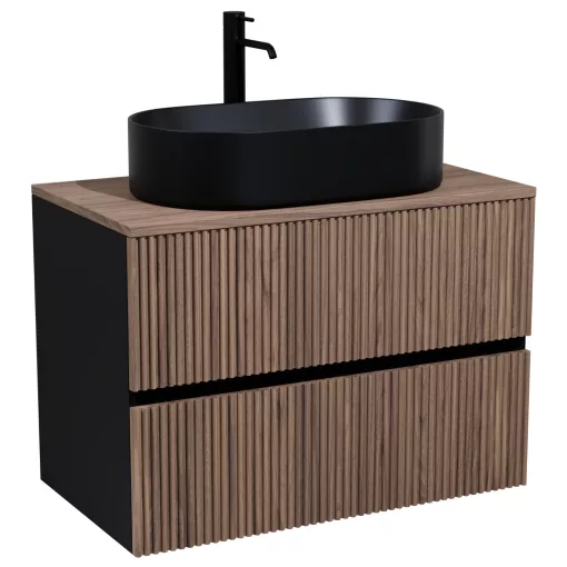 HD Turin Black-Oak 80 fali mosdószekrény tölgyfa színű mosdópulttal