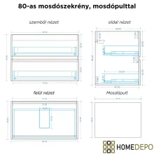 HD Rapallo Pro Black-Oak 80 komplett fürdőszoba bútor szett fali push-to-open mosdószekrénnyel, tölgyfa színű mosdópulttal, tükörrel és magasszekrénnyel