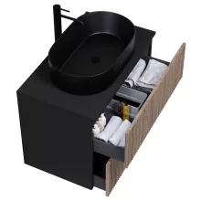 HD Turin Black-Oak 80 fali mosdószekrény fekete mosdópulttal