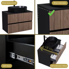 HD Turin Black-Oak 80 fali mosdószekrény fekete mosdópulttal