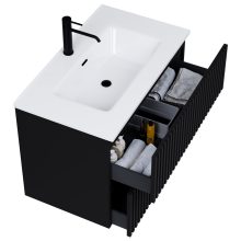 HD Ravello Pro Matt Black 80 fali mosdószekrény, push-to-open mechanizmussal, fényes fehér slim mosdóval