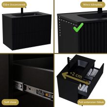 HD Ravello Pro Matt Black 80 fali mosdószekrény, push-to-open mechanizmussal, matt fekete slim mosdóval