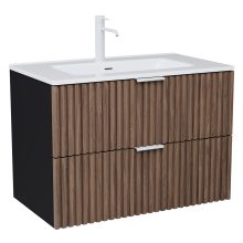 HD Ravello Black-Oak 80 fali mosdószekrény matt fehér fogantyúkkal és fényes fehér slim mosdóval