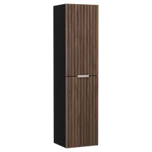 HD Ravello Black-Oak 80 komplett fürdőszoba bútor szett fali mosdószekrénnyel, matt fehér fogantyúkkal, fényes fehér slim mosdóval, tükörrel és magasszekrénnyel