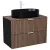   HD Rapallo Black-Oak 80 komplett fürdőszoba bútor szett fali mosdószekrénnyel, matt fehér fogantyúval, tölgyfa színű mosdópulttal, tükörrel és magasszekrénnyel