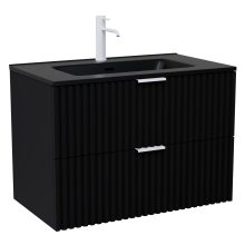 HD Ravello Matt Black 80 fali mosdószekrény matt fehér fogantyúkkal és matt fekete slim mosdóval