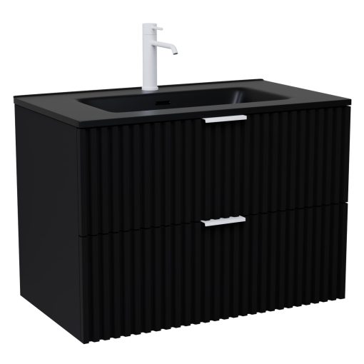 HD Ravello Matt Black 80 fali mosdószekrény matt fehér fogantyúkkal és matt fekete slim mosdóval