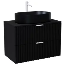 HD Rapallo Matt Black 80 fali mosdószekrény matt fekete mosdópulttal és matt fehér fogantyúkkal