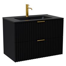 HD Ravello Matt Black 80 fali mosdószekrény szálcsiszolt arany fogantyúkkal és matt fekete slim mosdóval