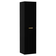 HD Ravello Matt Black 80 komplett fürdőszoba bútor szett fali mosdószekrénnyel, szálcsiszolt arany fogantyúkkal, matt fekete slim mosdóval, tükörrel és magasszekrénnyel