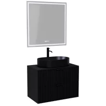 HD Rapallo Matt Black 80 komplett fürdőszoba bútor fali mosdószekrénnyel, matt fekete fogantyúkkal, fekete mosdópulttal és tükörrel
