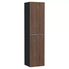 HD Cremona Black-Oak 80 komplett fürdőszoba bútor szett fali mosdószekrénnyel, szálcsiszolt króm fogantyúkkal, matt fekete slim mosdóval, tükörrel és magasszekrénnyel