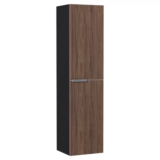 HD Cremona Black-Oak 80 komplett fürdőszoba bútor szett fali mosdószekrénnyel, szálcsiszolt króm fogantyúkkal, matt fekete slim mosdóval, tükörrel és magasszekrénnyel