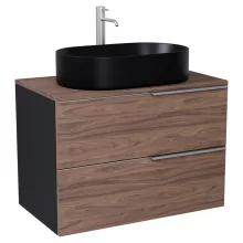 HD Carona Black-Oak 80 fali mosdószekrény tölgyfa színű mosdópulttal és szálcsiszolt króm fogantyúkkal