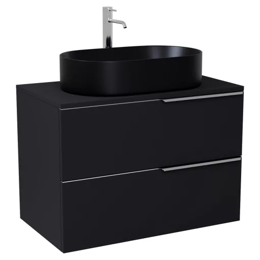 HD Carona Matt Black 80 fali mosdószekrény matt fekete mosdópulttal és fényes króm fogantyúkkal