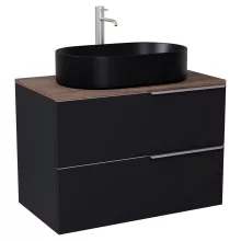 HD Carona Matt Black 80 fali mosdószekrény tölgyfa színű mosdópulttal és szálcsiszolt króm fogantyúkkal