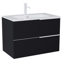 HD Cremona Matt Black 80 fali mosdószekrény matt fehér fogantyúkkal és fényes fehér slim mosdóval