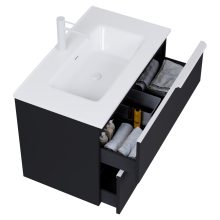 HD Cremona Matt Black 80 fali mosdószekrény matt fehér fogantyúkkal és fényes fehér slim mosdóval