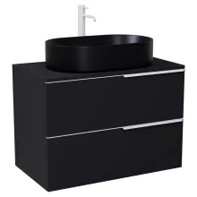 HD Carona Matt Black 80 fali mosdószekrény matt fekete mosdópulttal és matt fehér fogantyúkkal