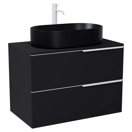 HD Carona Matt Black 80 fali mosdószekrény matt fekete mosdópulttal és matt fehér fogantyúkkal