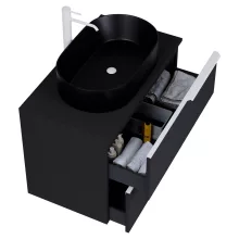 HD Carona Matt Black 80 fali mosdószekrény matt fekete mosdópulttal és matt fehér fogantyúkkal