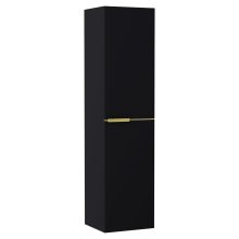 HD Cremona Matt Black 80 komplett fürdőszoba bútor szett fali mosdószekrénnyel, szálcsiszolt arany fogantyúkkal, fényes fehér slim mosdóval, tükörrel és magasszekrénnyel