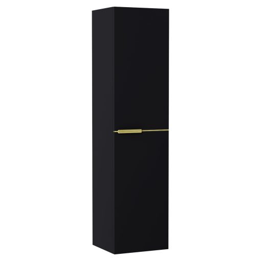 HD Cremona Matt Black 80 komplett fürdőszoba bútor szett fali mosdószekrénnyel, szálcsiszolt arany fogantyúkkal, matt fekete slim mosdóval, tükörrel és magasszekrénnyel