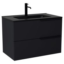 HD Cremona Matt Black 80 fali mosdószekrény matt fekete fogantyúkkal és matt fekete slim mosdóval