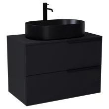 HD Carona Matt Black 80 fali mosdószekrény matt fekete mosdópulttal és matt fekete fogantyúkkal