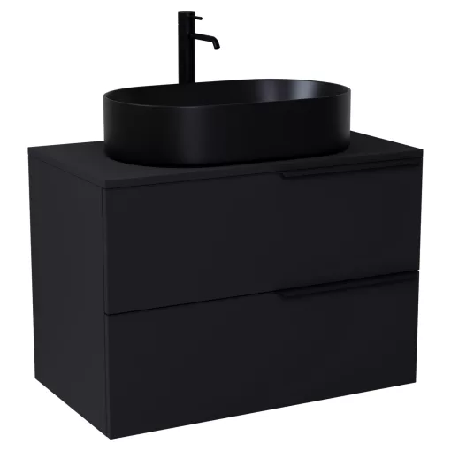 HD Carona Matt Black 80 fali mosdószekrény matt fekete mosdópulttal és matt fekete fogantyúkkal