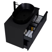 HD Carona Matt Black 80 fali mosdószekrény matt fekete mosdópulttal és matt fekete fogantyúkkal