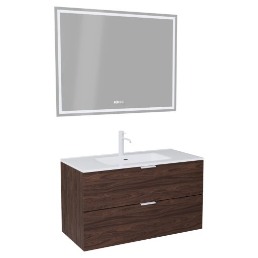 HD Palermo Matt Hazel 100 komplett fürdőszoba bútor fali mosdószekrénnyel, matt fehér fogantyúkkal és tükörrel