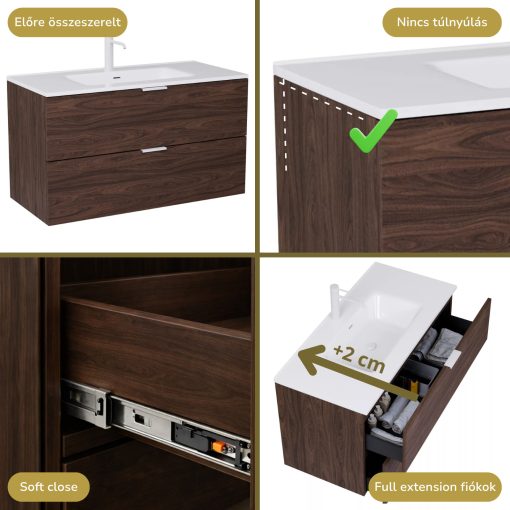 HD Palermo Matt Hazel 100 komplett fürdőszoba bútor fali mosdószekrénnyel, matt fehér fogantyúkkal és tükörrel