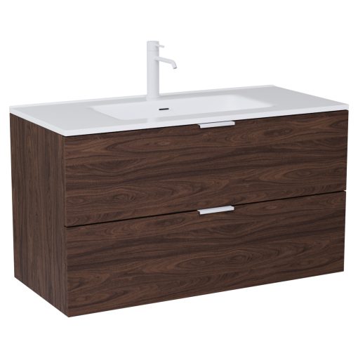 HD Palermo Matt Hazel 100 komplett fürdőszoba bútor szett fali mosdószekrénnyel, matt fehér fogantyúkkal, tükörrel és magasszekrénnyel