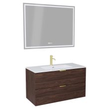 HD Palermo Matt Hazel 100 komplett fürdőszoba bútor fali mosdószekrénnyel, szálcsiszolt arany fogantyúkkal és tükörrel