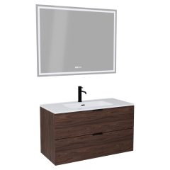   HD Palermo Matt Hazel 100/120 komplett fürdőszoba bútor fali mosdószekrénnyel, matt fekete fogantyúkkal és tükörrel