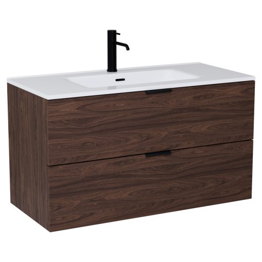 HD Palermo Matt Hazel 100/120 komplett fürdőszoba bútor szett fali mosdószekrénnyel, matt fekete fogantyúkkal, tükörrel és magasszekrénnyel