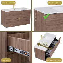 HD Palermo Oak 100 fali mosdószekrény szálcsiszolt arany fogantyúkkal