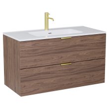 HD Palermo Oak 100 komplett fürdőszoba bútor fali mosdószekrénnyel, szálcsiszolt arany fogantyúkkal és tükörrel