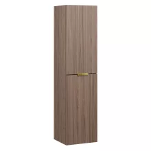 HD Palermo Oak 100 komplett fürdőszoba bútor szett fali mosdószekrénnyel, szálcsiszolt arany fogantyúkkal, tükörrel és magasszekrénnyel