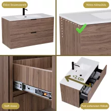 HD Palermo Oak 100/120 fali mosdószekrény matt fekete fogantyúkkal