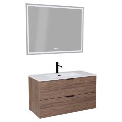   HD Palermo Oak 100/120 komplett fürdőszoba bútor fali mosdószekrénnyel, matt fekete fogantyúkkal és tükörrel