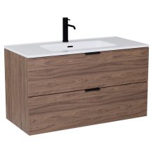 HD Palermo Oak 100/120 komplett fürdőszoba bútor fali mosdószekrénnyel, matt fekete fogantyúkkal és tükörrel