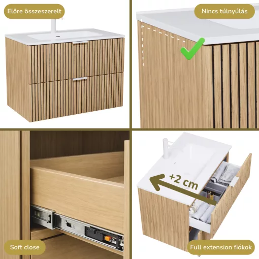 HD Parma Hickory 100 fali mosdószekrény matt fehér fogantyúkkal