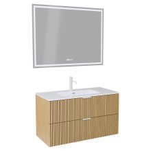 HD Parma Hickory 100 komplett fürdőszoba bútor fali mosdószekrénnyel, matt fehér fogantyúkkal és tükörrel